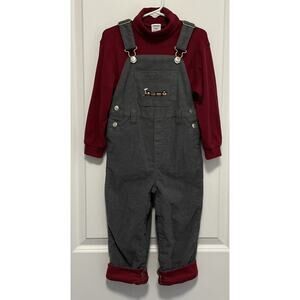Gymboree Overalls Kids Soft Gray Train Cranberry Turtleneck Vintage Y2K Size 3T
